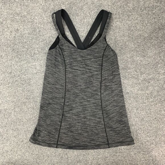 Lululemon Run For Gold Tank Top Womens 2 Heather Gray Shelf Bra Cross Back Shirt - Picture 2 of 15